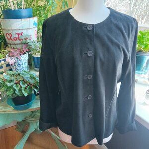 Eileen Fisher Black Suede Jacket Women's Size L Large Excellent Condition